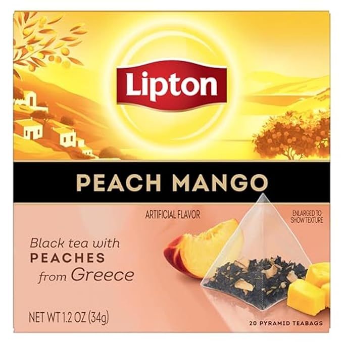 Lipton Black Tea Peach Mango, Pyramid Tea Bags, Flavored Teabags for a Refreshing Cup of Tea, 20 Total Tea Bags