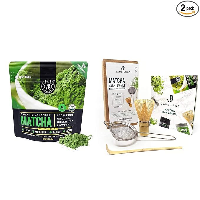 Jade Leaf Matcha + Tea Set Bundle - Organic Matcha Green Tea Powder Culinary Pouch (30g) and Traditional Matcha Starter Set